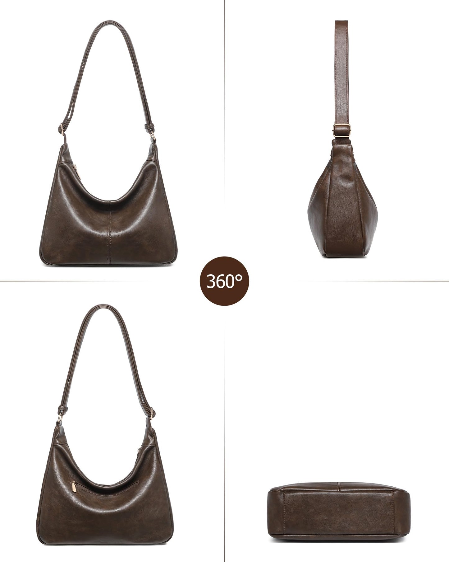 2PCS Purses for Women, Soft Vegan Leather Hobo Bag Slouchy Crossbody Shoulder Handbag Fall Brown Tote 2025