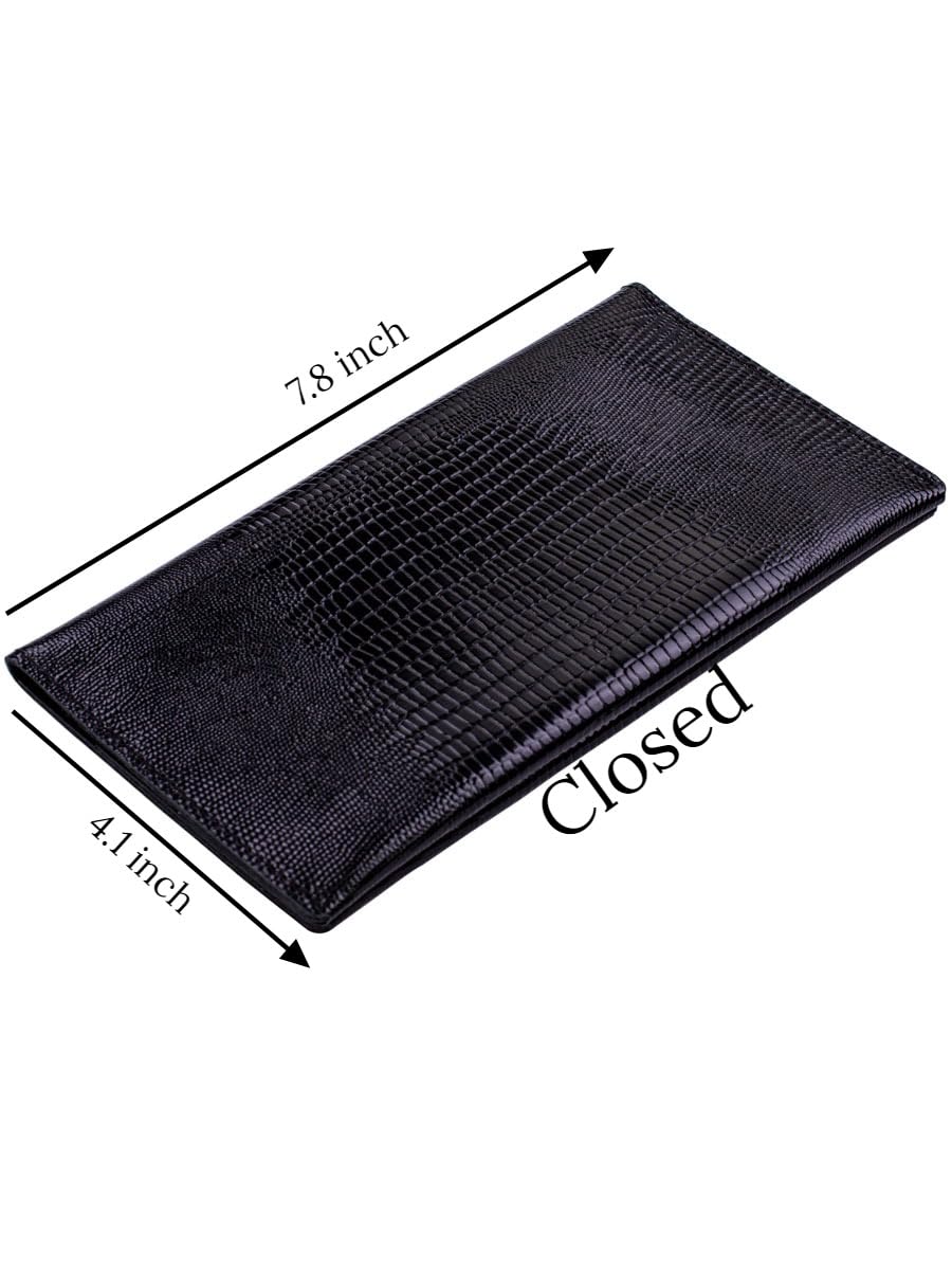Genuine leather banknote wallet Travel black lizard (leather, durable stitching, folds in half, holds 4 cards, coin pocket, flat banknote compartment)