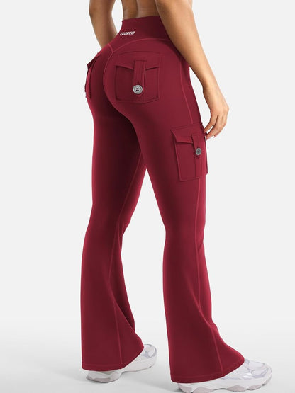 CoreFlex Women's High-Waisted Flare Leggings - Hidden Pockets, No Front Seam, Perfect for Gym & Yoga