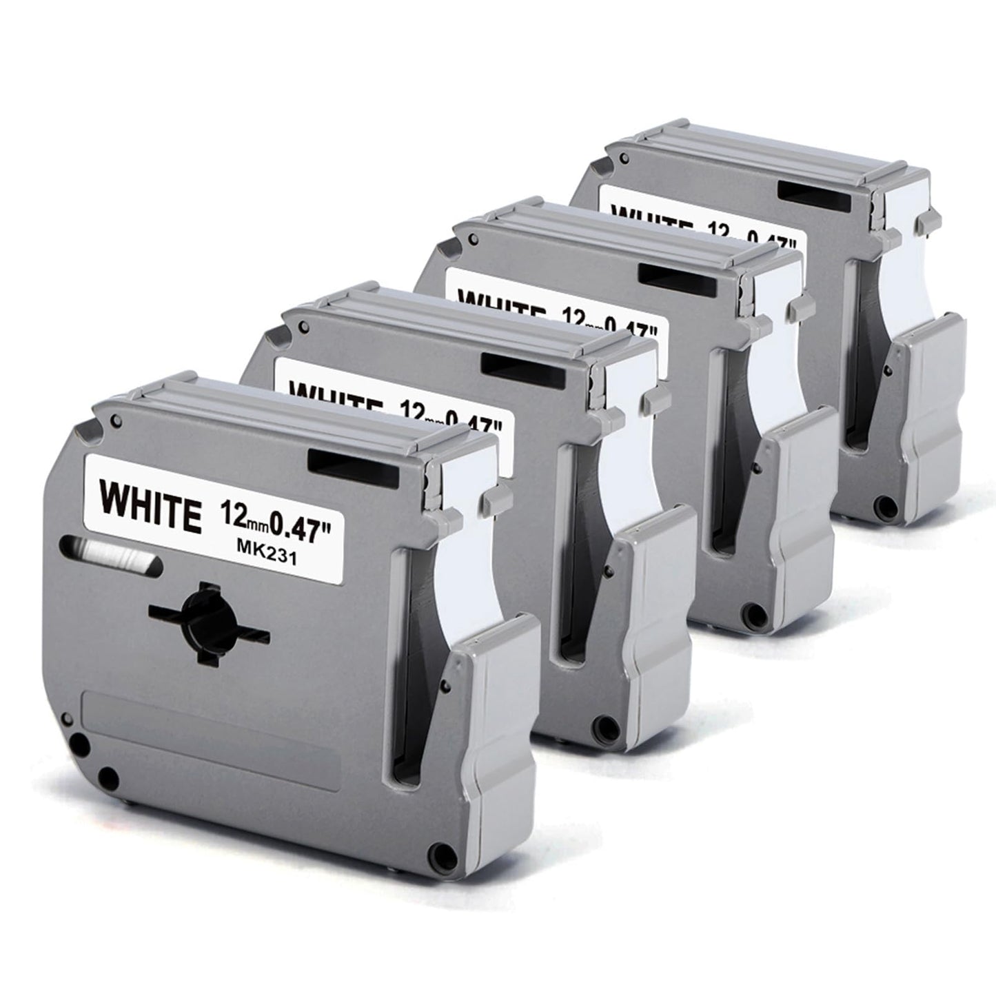 Labelife M-K231 PTM95 Label Tape Replace for Brother M Tape P Touch M-K231S M231 MK231 M-231 12mm 0.47 Inch for Brother PTouch PT-M95 PT-65 PT-80 PT-70 PT-45 PT-90 Label Makers, Black on White, 4 Pack