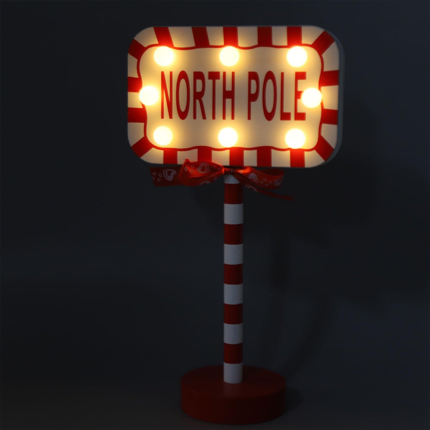 NOENNULL Xmas LED Street Lamp Wooden North Pole Sign Battery Operated Tabletop Night Light Xmas Tree Night Light Tabletop Decorations for Home Office Holiday Party Decoration