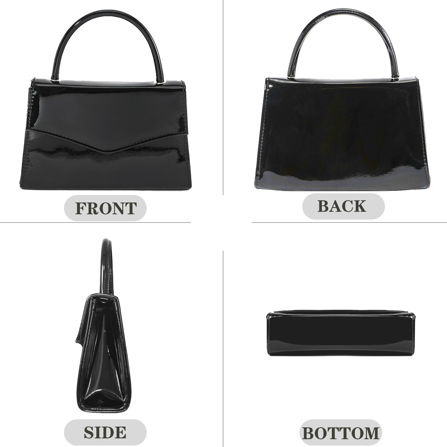 BYWAUQI Evening Clutch Purses for Women Patent Leather Purse Black Clutch for Formal Prom Wedding Party Brida Cocktail(Black)