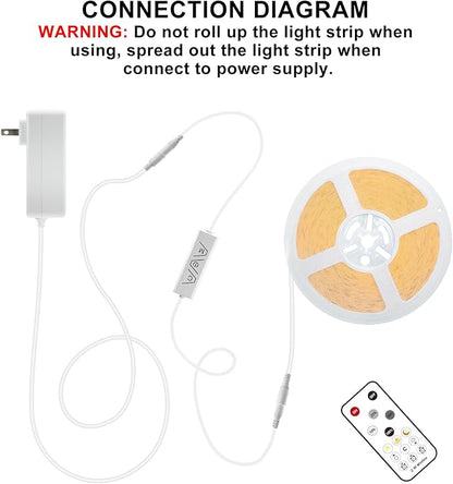 16.4ft COB Led Strip Light with Remote, 4000K Dimmable Bright Led COB Strip Light, White Continuous Led Strip Light for Mirror, Stair, Cabinet, Room