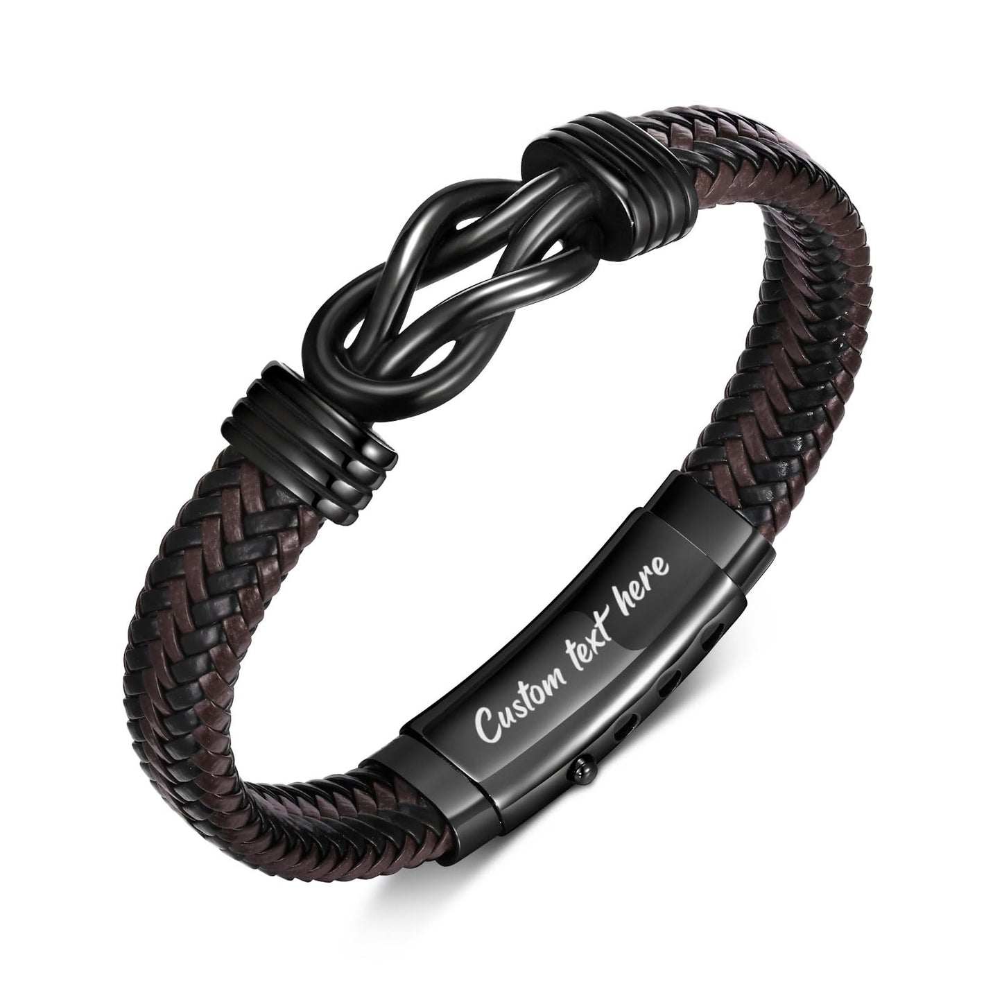 VNOX Love Knot Bracelet for Men - Cutsom Name Handmade Braided Leather Bracelets Brown Leather Cuff with Infinity Knot Gift for Men Husband Boyfriend