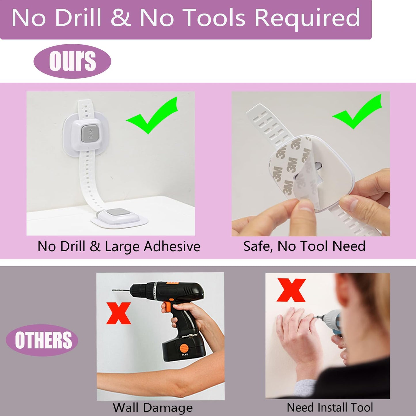 NestGuard No Drill Furniture Anchor, Adjustable Strap, 2 Packs