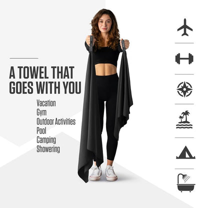 VENTURE 4TH Quick Dry Towel - Microfiber Travel Towel for Camping, Hiking, Gym, Beach - Lightweight, Packable, Compact Backpacking Companion - Black Medium
