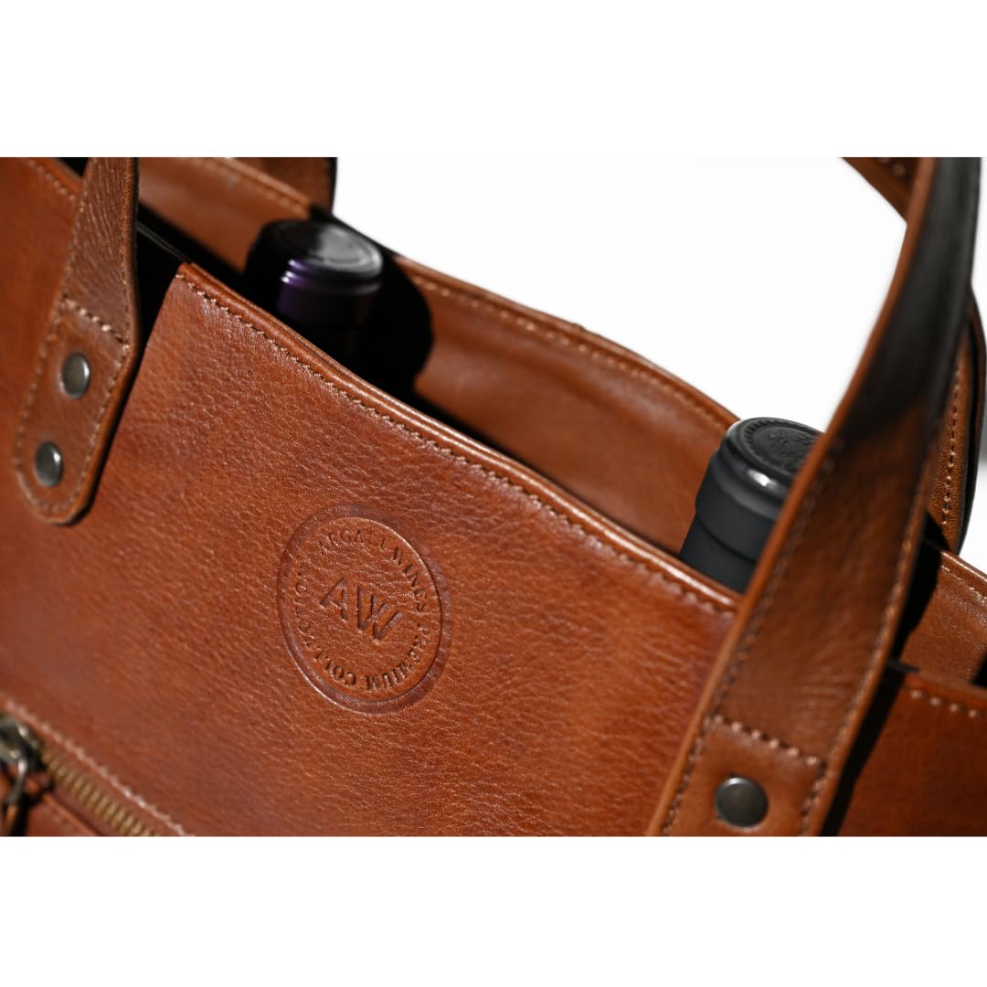 Argali Wines Premium Collection Leather Wine Tote Bag, Hold 2 Bottles, Green