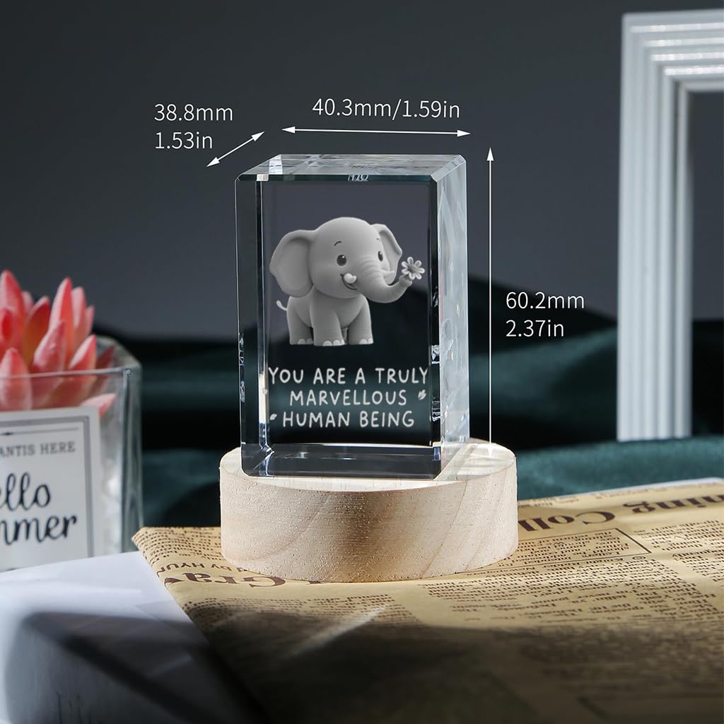 YouerCrystal Elephant Gifts for Women, Friendship Gifts for Women Best Friends Sisters, Birthday Gift, 3D Elephants Decor Crystal Figurine Night Light