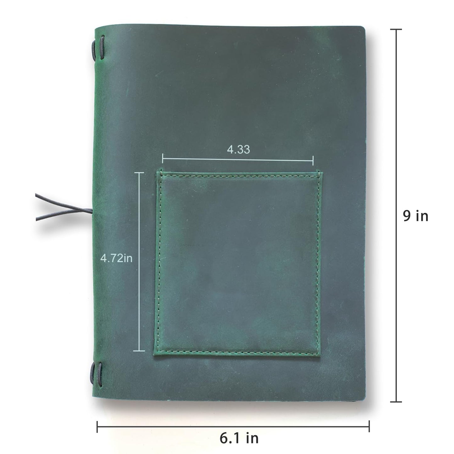 KISSKI Small A5 Travelers Notebook Cover, Refillable Leather Journal Cover for 5.5 x 8.5 Inserts, Personal Planner Organizer Case for Writing/Diary, 6 x 9 in with Pocket, Gift for Women Men, Green