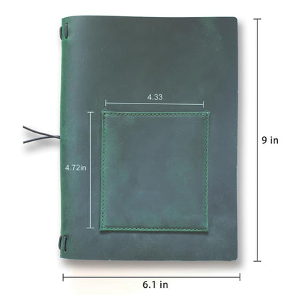 KISSKI Small A5 Travelers Notebook Cover, Refillable Leather Journal Cover for 5.5 x 8.5 Inserts, Personal Planner Organizer Case for Writing/Diary, 6 x 9 in with Pocket, Gift for Women Men, Green