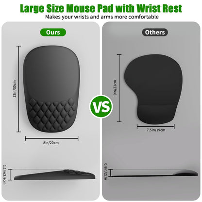 ‌VAGAU Ergonomic Mouse Pad with Wrist Rest, Wrist Rest Pain Relief Mousepad Memory Foam Massage & Non-Slip PU Base for Carpal Tunnel Pain Relief - Gaming, Office, Home Use (Black)