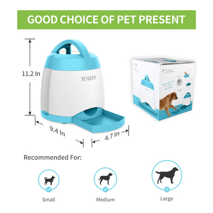 PETGEEK Automatic Dog Feeder/Treat Dispenser with Rechargeable Button Remote Control, Interactive Dog Food Puzzle & Stimulation Toys, 400ml Capacity Pet Dispensing Toy for Indoor/Outdoor Play
