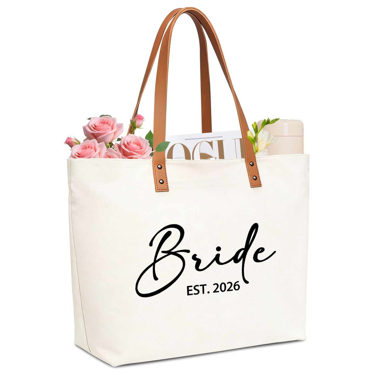 Tmsek Bride Canvas Tote Est 2026 Bridal Shower Wedding Bachelorette Party Gifts for Bride to Be, Bridal Gift Bag