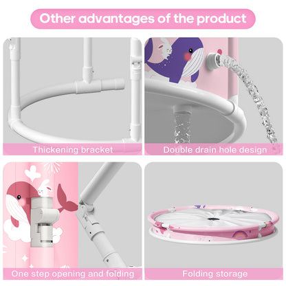 Portable Bathtub, Foldable Bathtub for Kids, Boys and Girls, Therapy Tub for Shower Stall Bathroom Fold Up Japanese Soaking Hot SPA Bath Tub, Outside Ice Bath 21.65''x23.62''(Ocean World Pink)