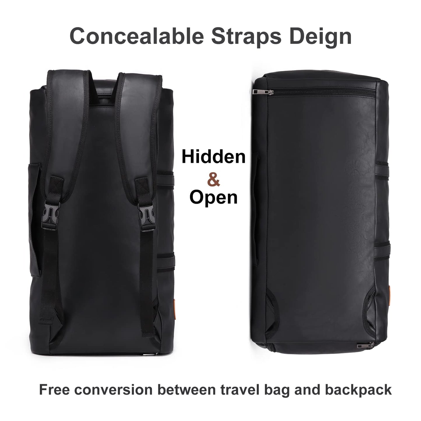 Carry On Garment Backpack, 3 in 1 Waterproof Mens Garment Bag for Travel Business, Leather Duffel Bag with Shoe Compartment -Black