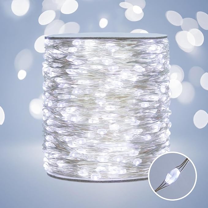 328 FT Cool White Fairy Lights, 1000 LEDs, Plug - in, 8 Modes with Timer, Remote, Dimmable & Waterproof, Ideal for Bedroom, Garden, Christmas, Wedding, Birthday (Indoor/Outdoor)