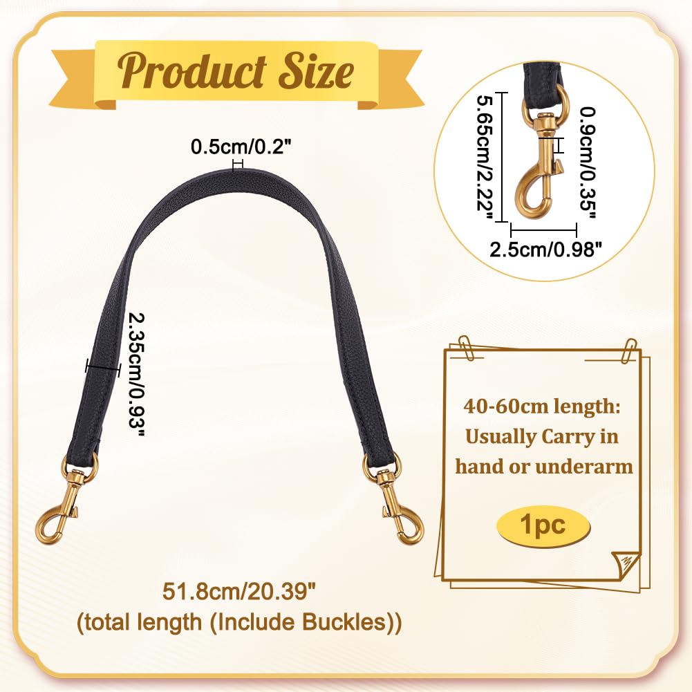 WADORN Genuine Leather Purse Handle, 20.4 Inch Leather Handbag Handle Replacement Short Shoulder Strap with Retro Gold Buckles Women Bag Making Accessory for Coach Shoulder Bag 26, Black