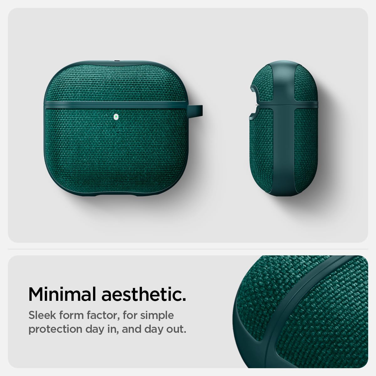 Spigen Urban Fit Designed for AirPods 4 Case (2024) Premium Fabric Cover with Carabiner Key Chain - Midnight Green