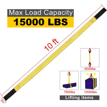 JCHL Lift Sling Straps 10'x2 15,000 Pound Capacity 2-Pack Heavy Duty Lifting Slings Web Sling Tree Saver Recovery Strap Web Sling Winch Strap Yellow