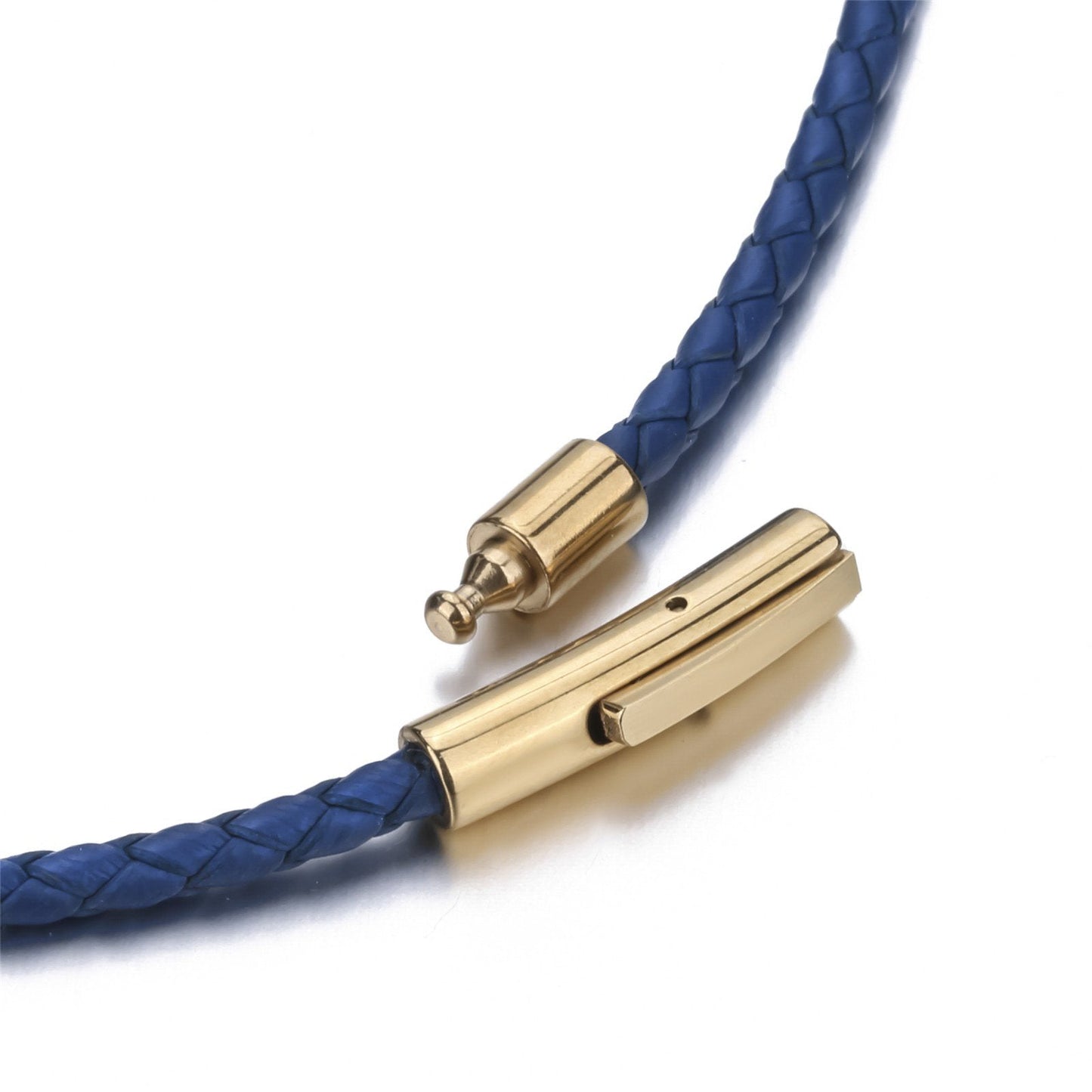 ELFASIO 3mm Braided Leather Chain Cord Necklace for Men/Women, Black/Brown/Red/Blue Rope Chain for pendant, Gold Stainless Steel Secure Clasp 22inches