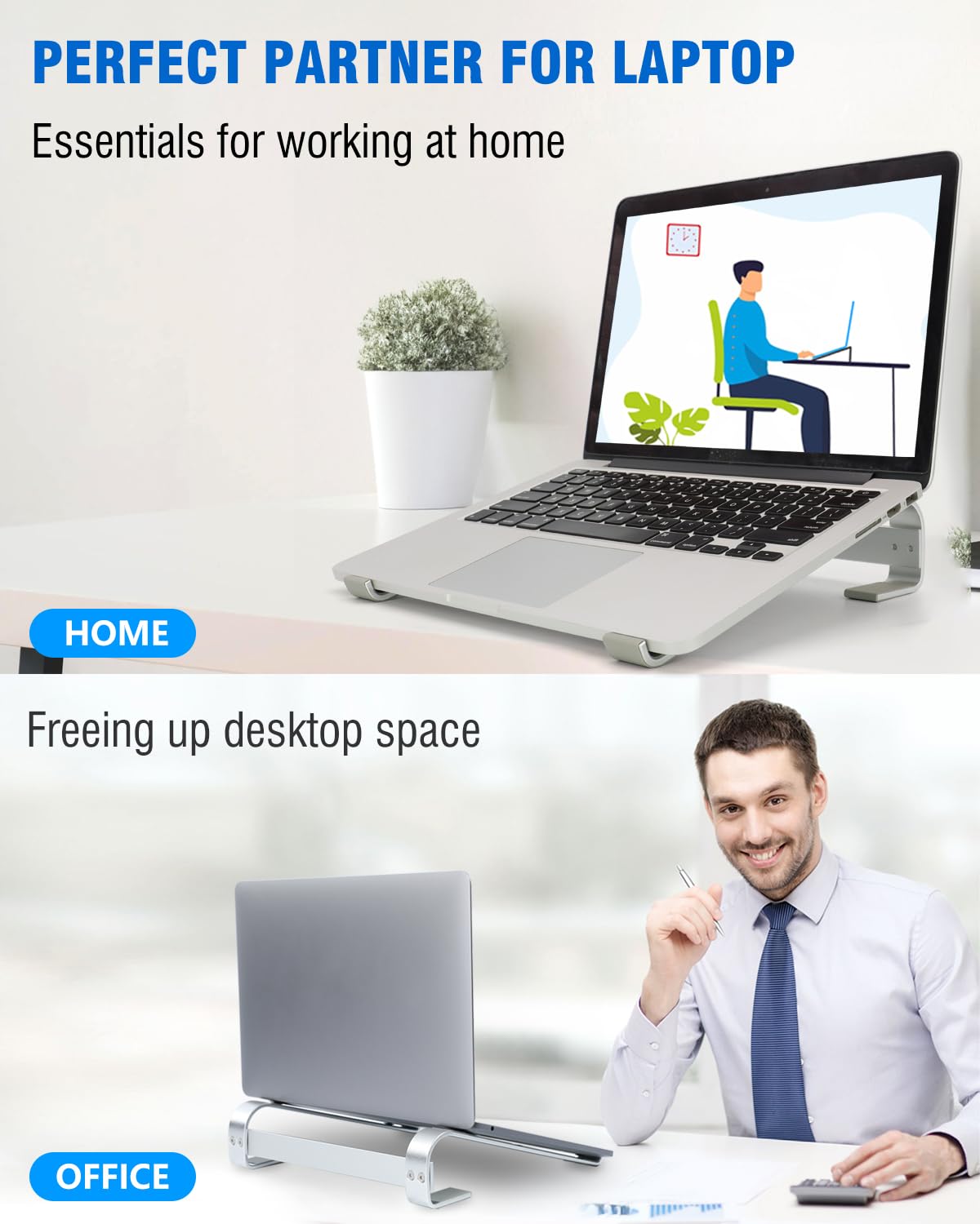 KYQEE Ventilated Laptop Stand for Desk, Ergonomic Aluminum Laptop Riser, Computer Stand for Laptop, Compatible with MacBook Air Pro, Dell, HP, More 11-17.3 Inches Notebook, Work from Home (Silver)