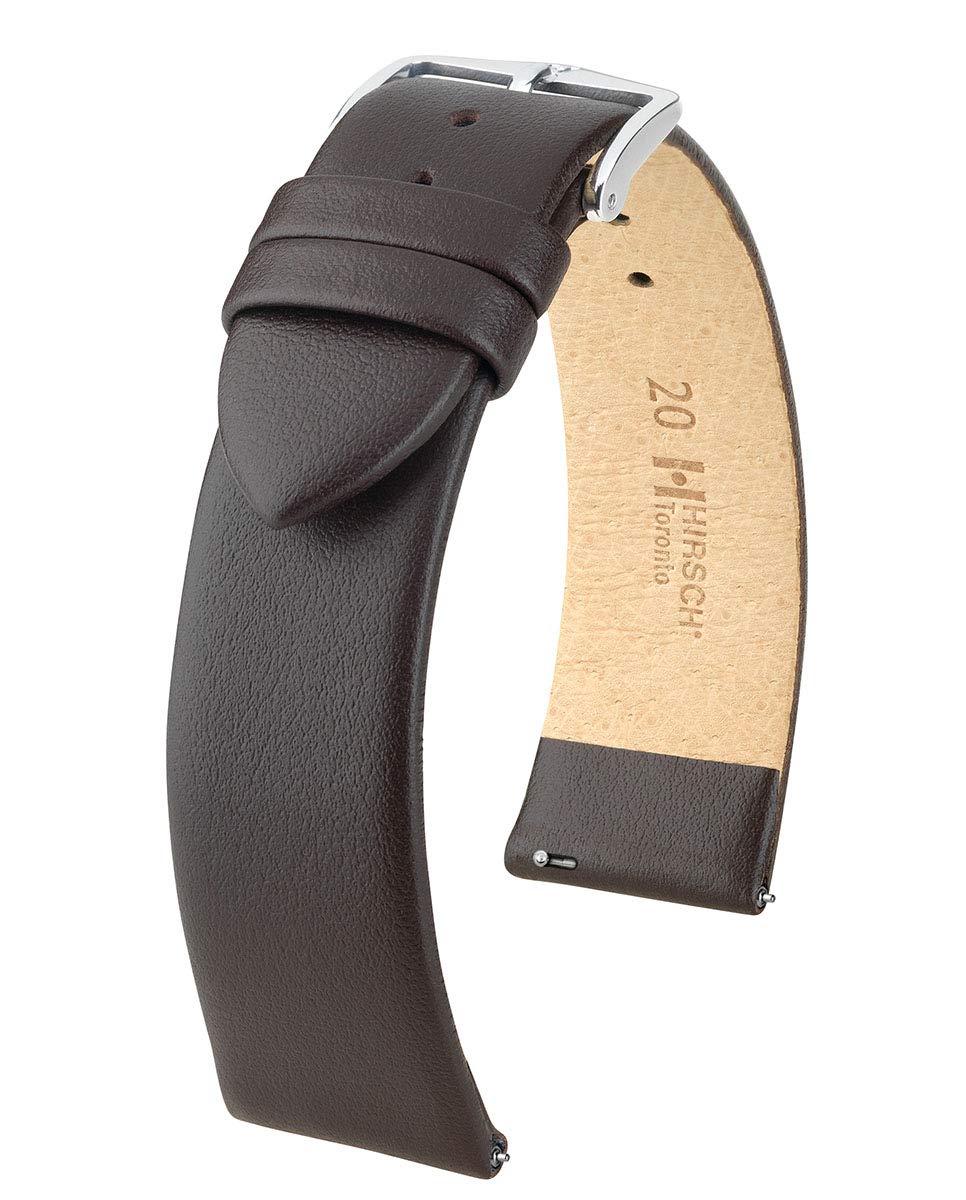Hirsch Toronto Leather Watch Strap - Brown - L - 16mm - Shiny Silver Buckle - Calf Leather Band
