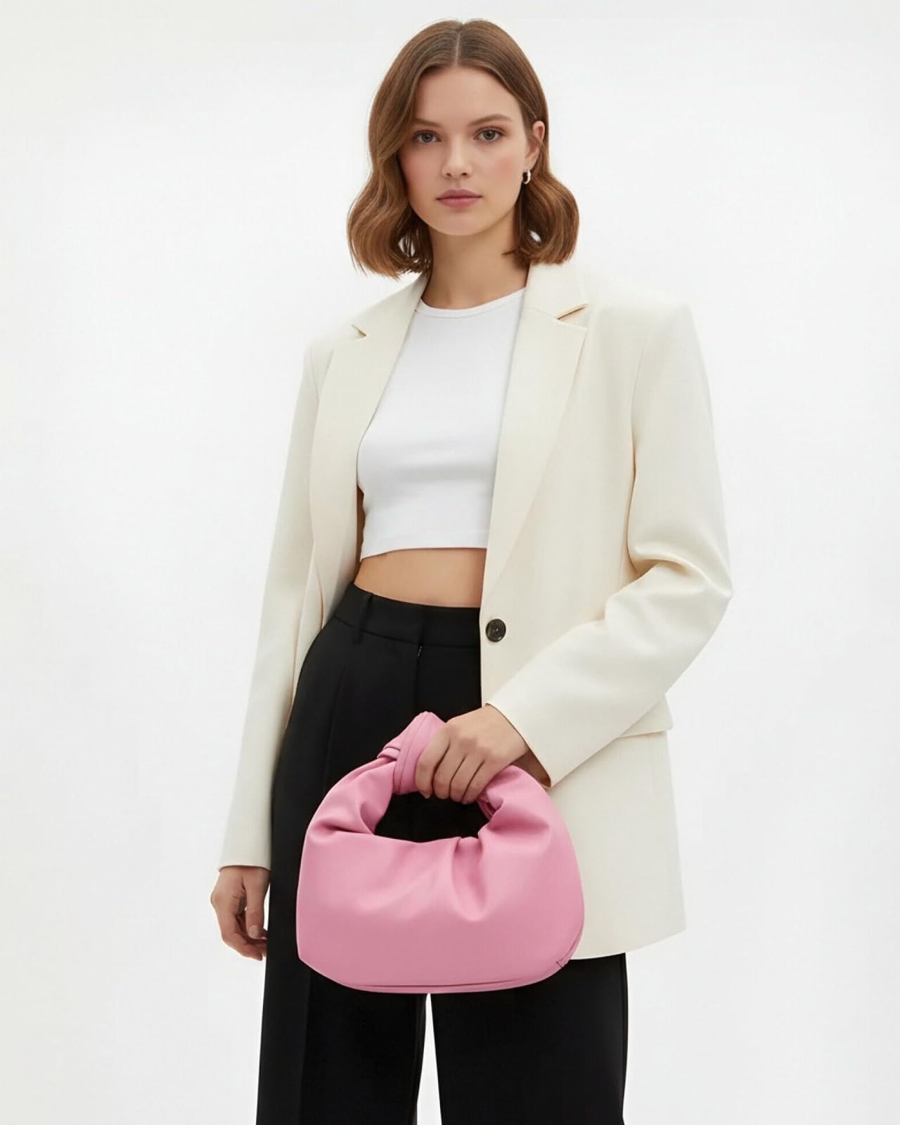 Inkfew Ruched Clutch Purses For Women Evening Bag PU Leather Trendy Small Hobo Handbag Wedding Guest Bags for Party Shopping,Pink