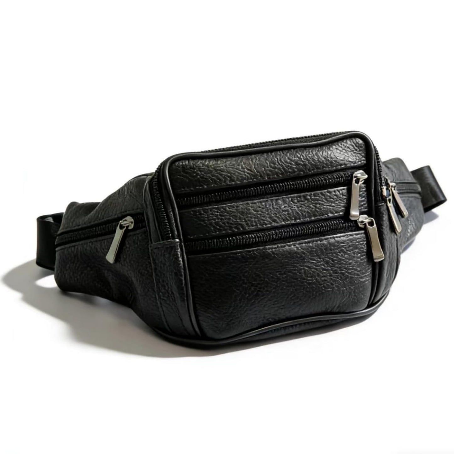 Leather Fanny Pack Travel Waist Bag 7 Pockets Waist Pack.Suitable for Outdoor Mountaineering Travel Camping Cycling Running etc FANNING511 Fanny pack (Black)