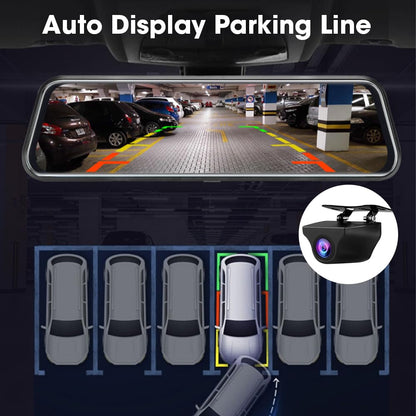 Upgraded 10'' Rear View Mirror Camera Mirror Dash Cam Front and Rear 1080P Backup Camera Full Touch Screen w Loop Recording, G-Sensor Night Vision 170° Wide Angle