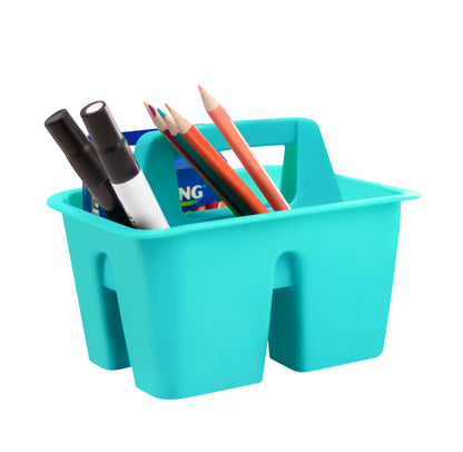 Storex Mini Classroom Caddy, Multipurpose Classroom Organizer with Handle, Teal, 12-Pack (01065U12C)