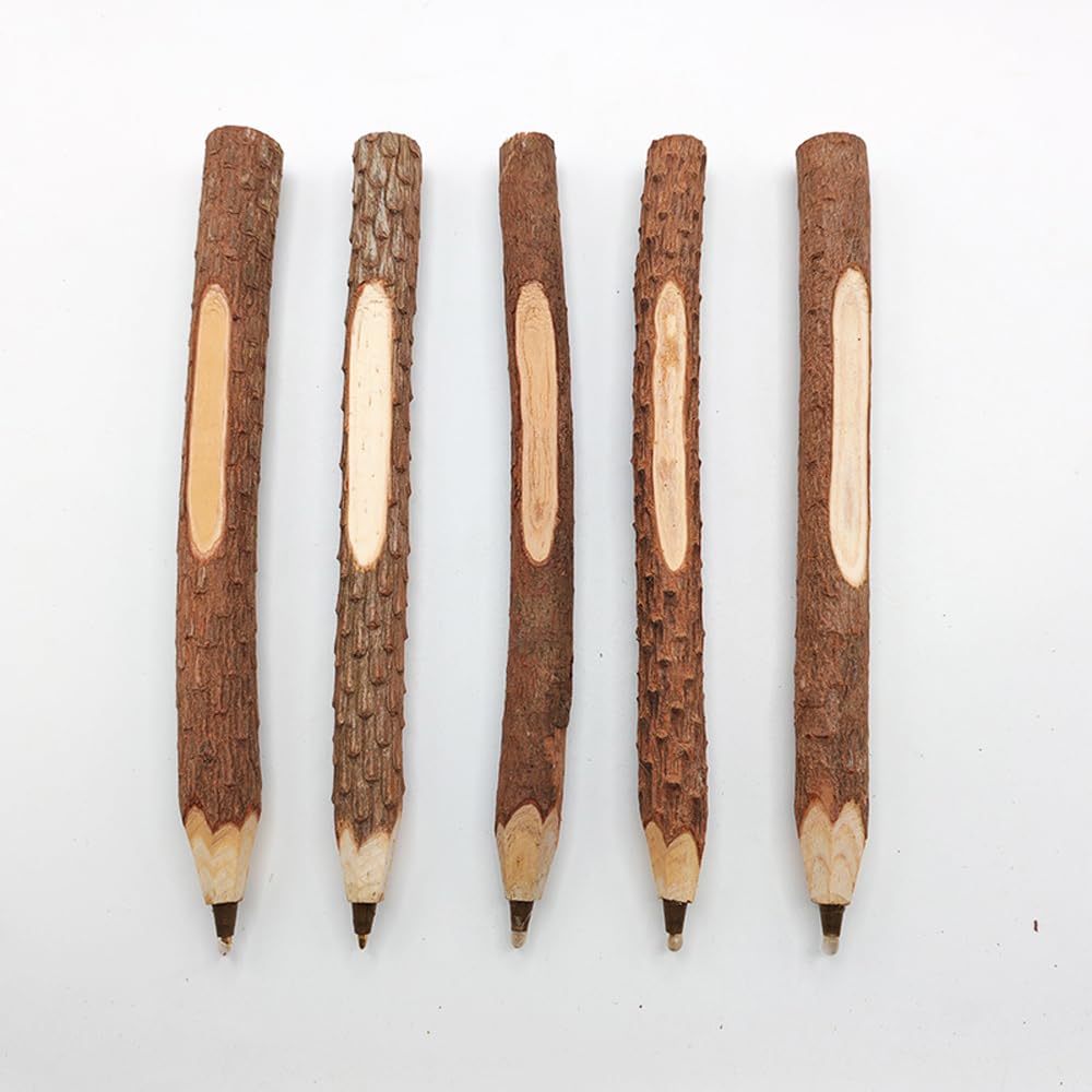 SKKSTATIONERY 12 Pcs Real Wooden Ballpoint Pens, Branch Ballpoint Pens, Hand Made Wood Ballpoint Pen, School Supplies 5" Long, Black Ink.