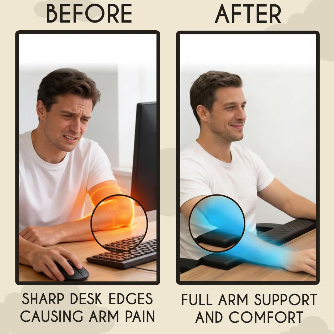 Extra Long Desk Arm Rest 28 Inch | Full Arm Memory Foam Support for Keyboard Wrist Rest & Forearm | No Slip Desk Edge Pad for Typing Work & Gaming | ArmCloud