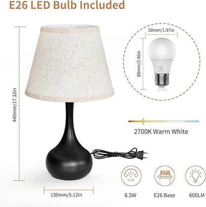 ONEWISH Touch Bedside Lamp for Bedroom, 3-Way Dimmable Farmhouse Table Lamps for Nightstand with Fabric Shade, Desk Lamp for Kids Reading, Home Office