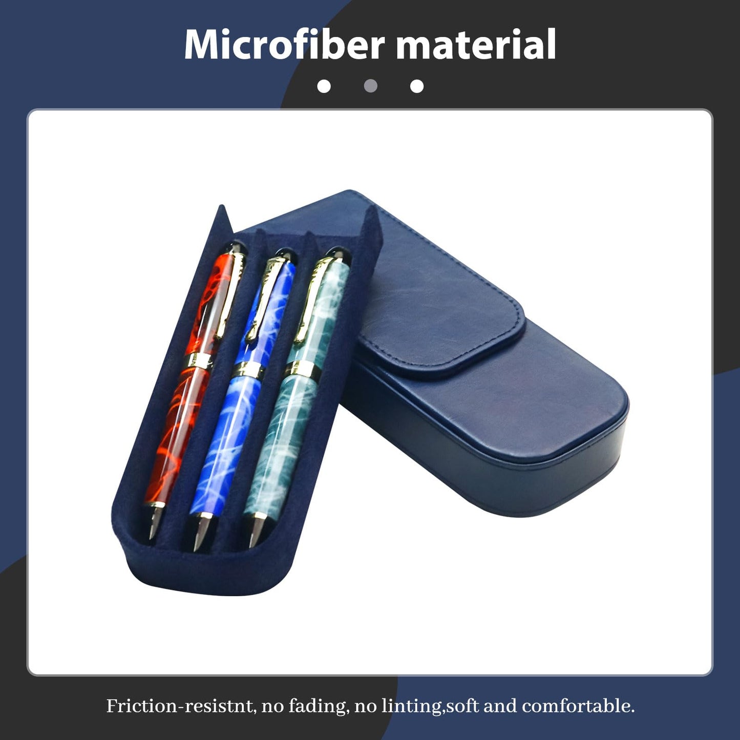 MIVLXLX Leather Triple Pen Case Pencil Pouch Holder for Three Fountain Ballpoint Rollerball Pens and Pencils Gift Choice for Man/Woman/Office (blue)