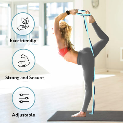 California Yoga Strap | Yoga Belt with Safe Adjustable D-Ring Buckle for Pilates | Stretching Strap | Exercise Bands | Physical Therapy | Improves Sitting Posture | Blue | Pack of 1-10ft
