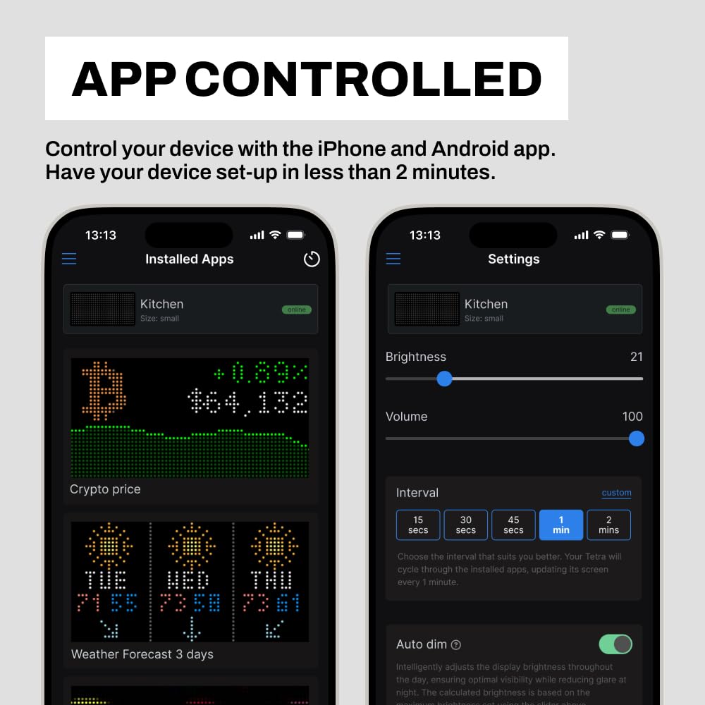 Solidpixels Tetra | Stocks & Crypto Ticker, Sports Scores, Weather, LED Display, Office Gift, Gift Room Decoration, Live Updates, animations