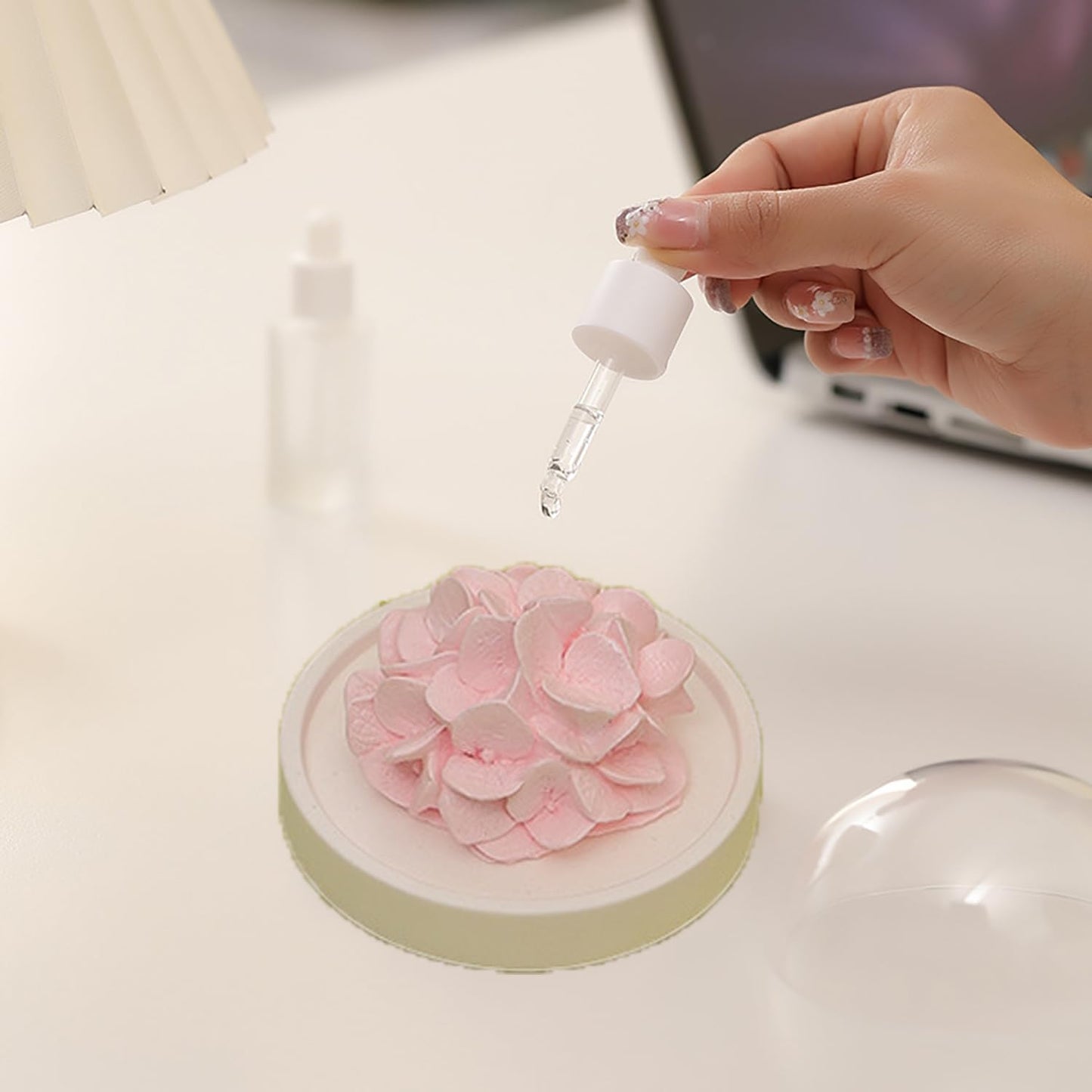 FLCSIed Essential Oil Passive Flower Diffuser -Non-Electric Peony Flower Porcelain Aromatherapy Diffusers for Small Mini Room, Desk Decorative, Bathroom (Pink, Hydrangea)