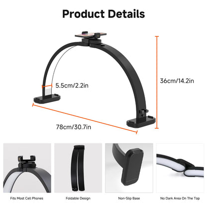 Welinspift 45W Half Moon LED Arch Lamp with Phone Holder, Dimmable 3000K-6500K, Black, Model ML-800A