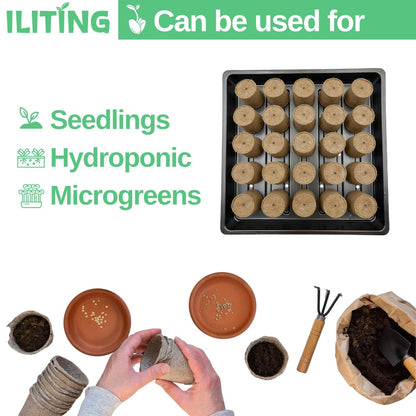 ILITING Plant Growing Trays for Seedlings Microgreen Seed Starter Shallow Plants Tray Standard 1010 Tray with Drain Holes 10 Pack Black 10.7 x 10.7 inches Square Trays