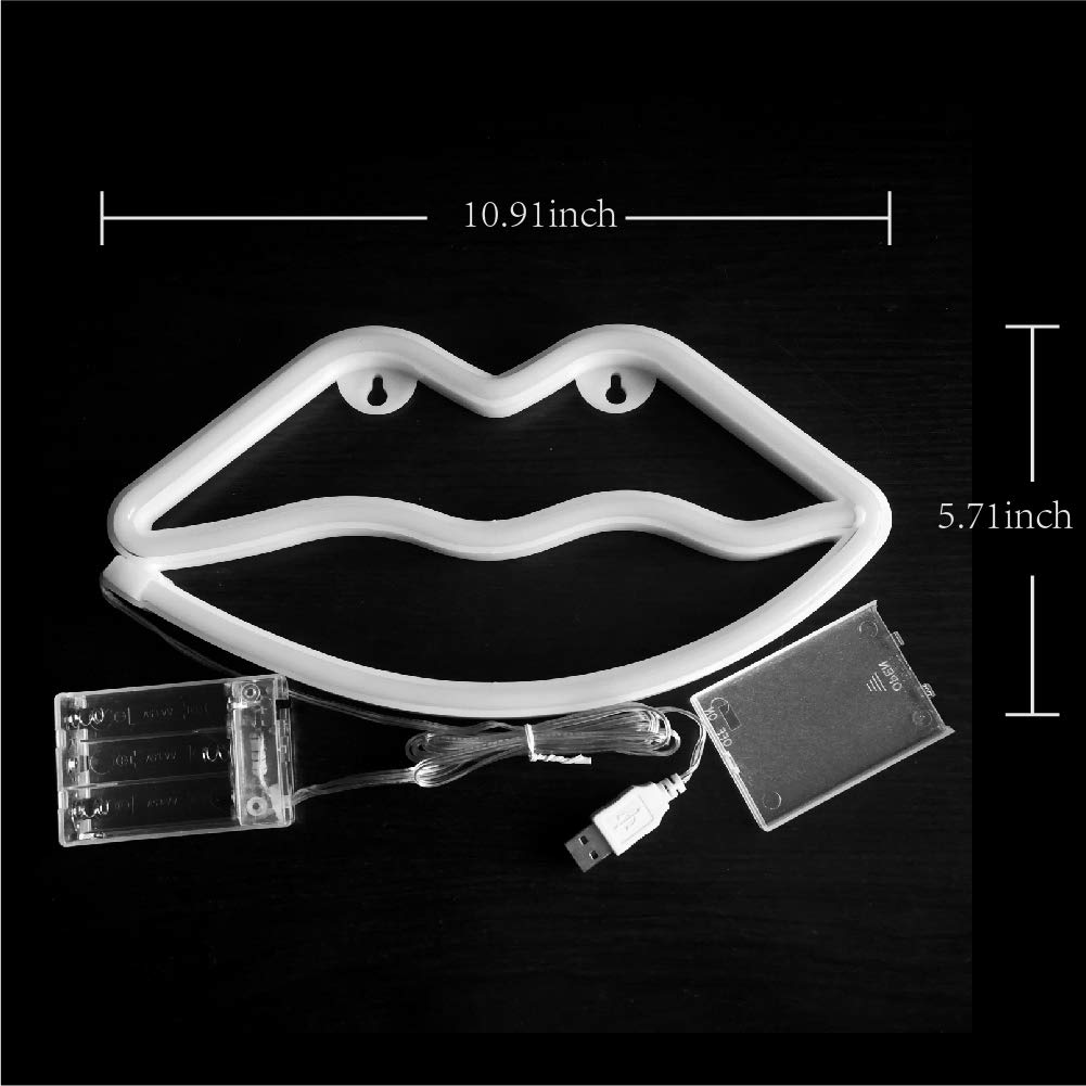 JYWJ Lip Neon Sign,USB or 3-AA Battery Powered Neon Light,LED Table Decoration,Bedroom Wall Decoration,Birthday Gift,Wedding Supplies Business Gift (Pink)