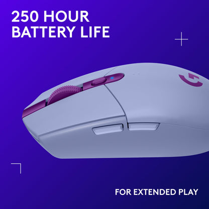 Logitech G305 LIGHTSPEED Wireless Gaming Mouse, Hero 12K Sensor, 12,000 DPI, Lightweight, 6 Programmable Buttons, 250h Battery Life, On-Board Memory, PC/Mac - Lilac