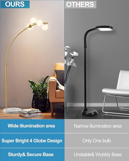Lightdot 63IN Gold Floor Lamp 4-Lights Globe LED Floor Lamps with 3000K Soft Warm Golden for Wedding/Party, Modern Tall Lamp for Living Room/Bedroom (Bulbs Included)