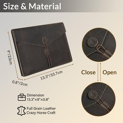 GZRHKJ Genuine Leather Envelope Document Holder， Leather File Folder Organizer，Envelope Document Holder for Men&Women, Personalized Folio Laptop Sleeve Case for 15" Laptops, Tablets