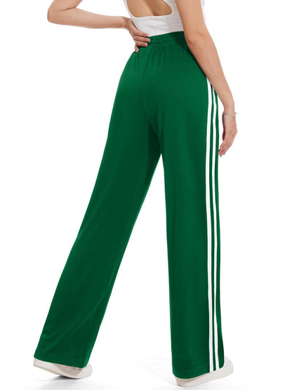 Tapata Petite Women 28" Inseam Warm Up Track Pants Wide Leg Sweatpants Lightweight Side Stripe Ladies Slacks Workout, Green, XL