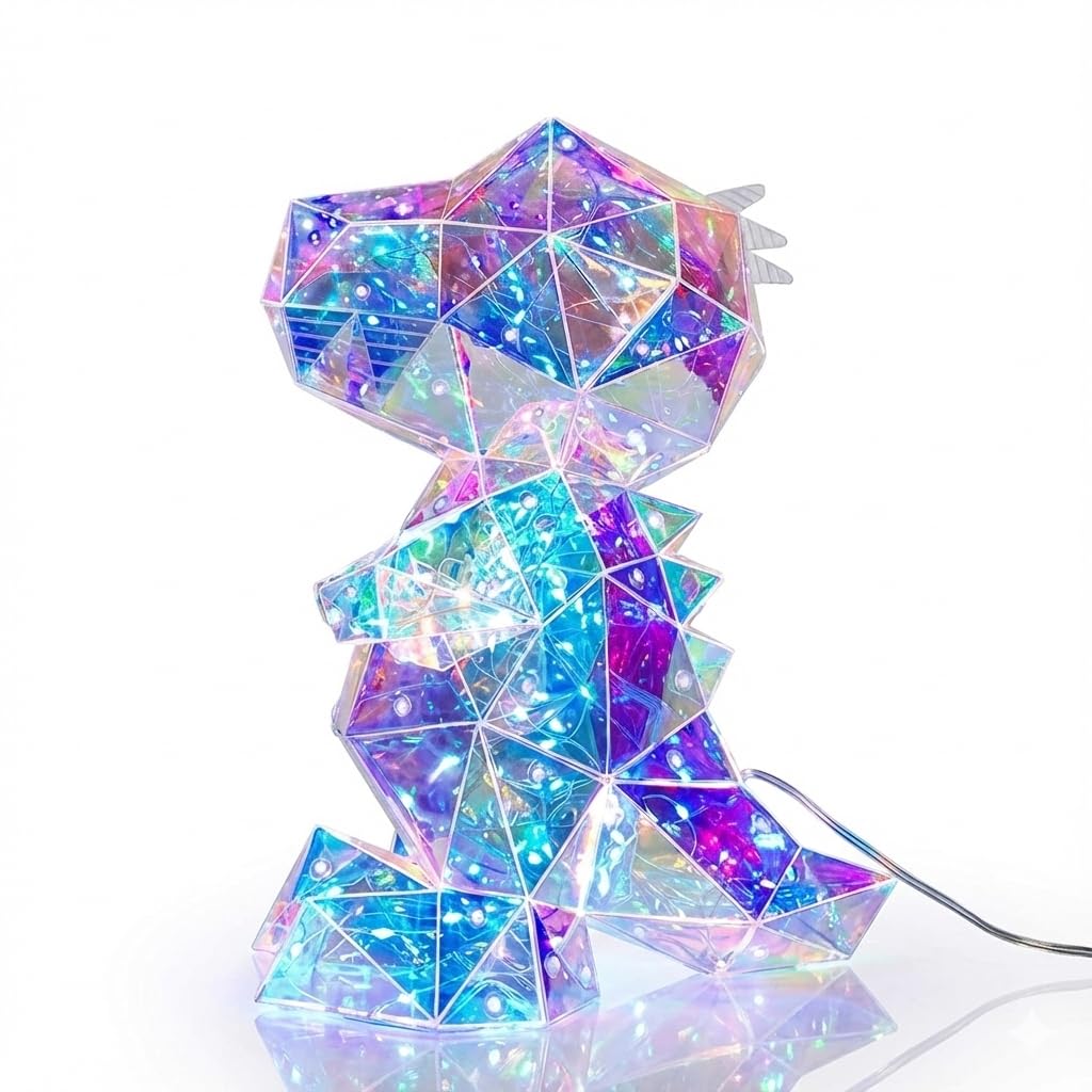 Aladdinas LED Dinosaur T-Rex Night Light, Holographic Iridescent Design, Nursery Decor Display Box with Ribbon (T-REX Dinosaur, Medium)