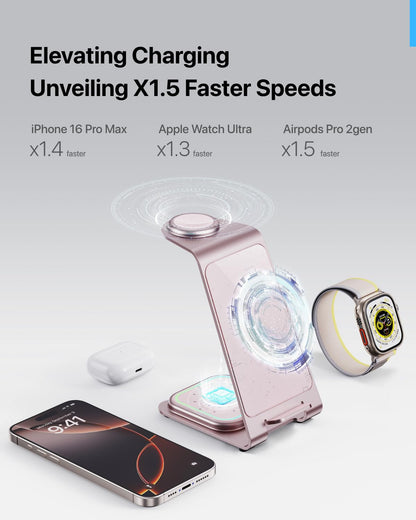 Intoval 3 in 1 Wireless Charging Station for iPhone 17 16 15 14 13 12 11 X Pro Max, Wireless Charger for Apple Watch Ultra 3 SE 9 8 7 6 5 4 3 2, for AirPods 4 Pro Pro 2 3 (Y93, Grey)