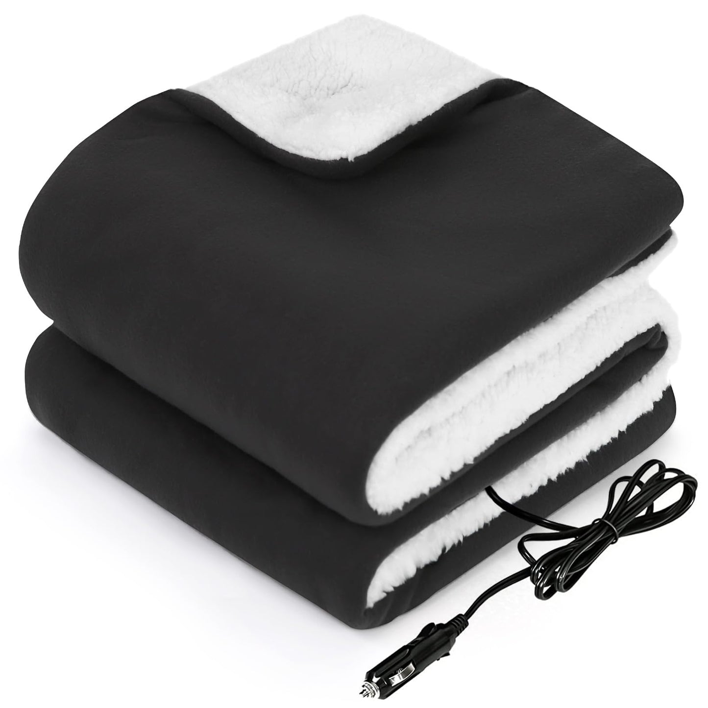 Sealy 12-Volt Heated Car Blanket, Portable Electric Blanket with 3 Heating Levels & 4 Hours Auto Off for Car, Truck, SUV, RV or Camping, Machine Washable, 59" X 43", Charcoal