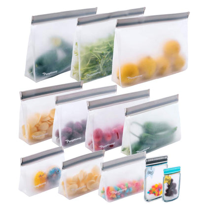 24 Reusable Food Storage Bags, Freezer Bags with Pack BPA FREE (8 Reusable Gallon Bags+8 Leakproof Reusable Sandwich Bags+8 Food Grade Snack Bags) EXTRA THICK Reusbale Lunch Bag for Salad Fruit
