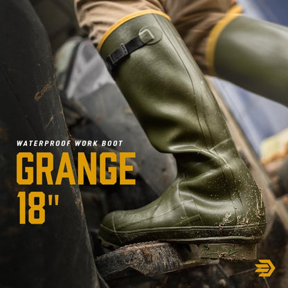 LaCrosse Grange Rubber Hunting & Work Boots for Men - Waterproof ZXT Rubber, with Adjustable Fit Strap, EVA Footbed, and Slip-Resistant Outsole, OD Green - 8