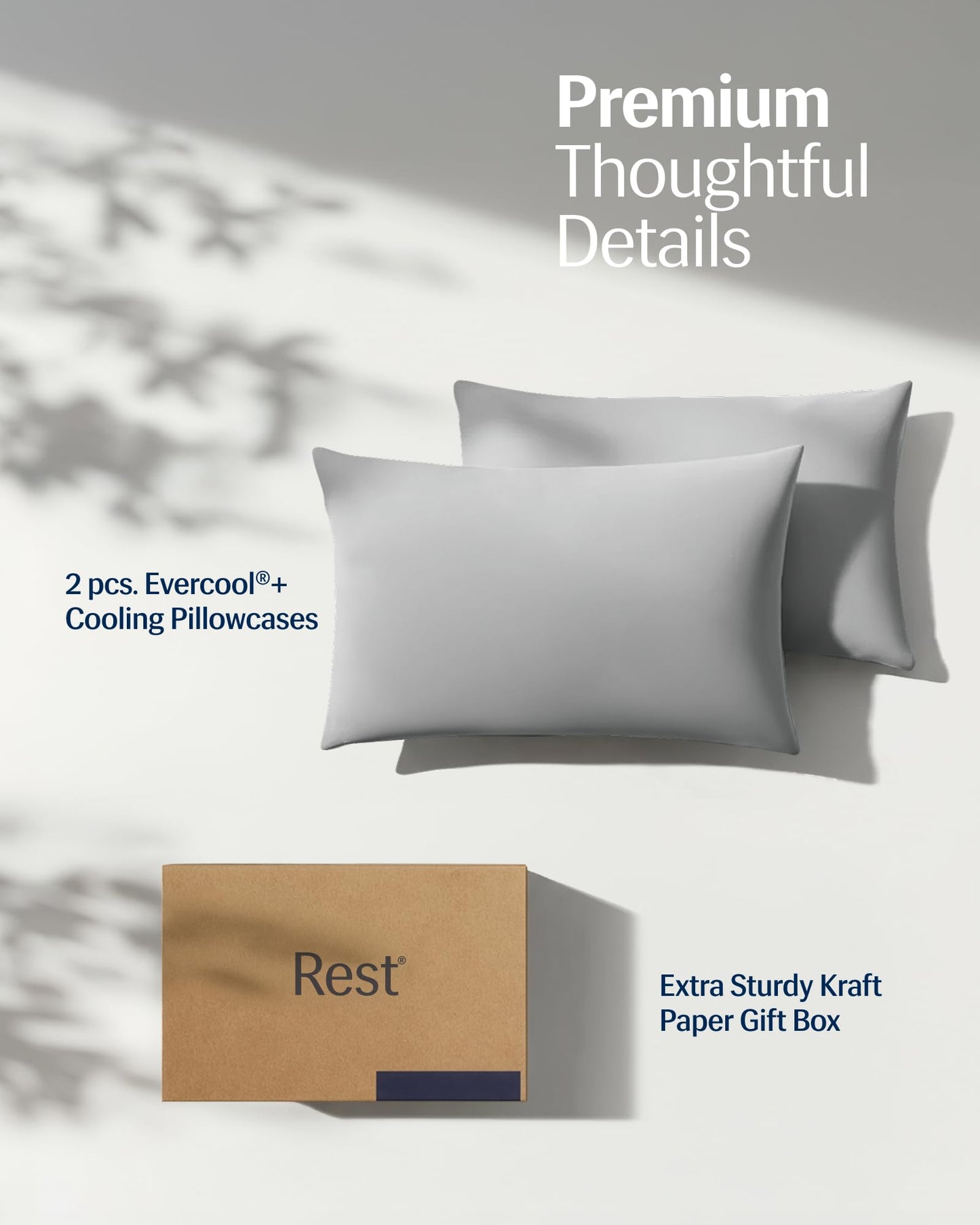 REST® Evercool®+ Cooling Pillowcases Standard - 2 Pillowcases for Sensitive Skin, Silver Infused Fabric for Hygienic Sleep, Silky Smooth for Curly Hair, High Elastic for Snug Fit (19x29 inches)